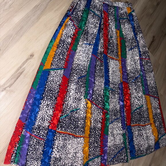 Vintage Abstract Bernard Cowan Pleated Midi Skirt Sz 8p - Picture 6 of 9